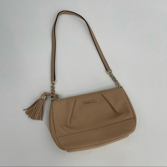 Calvin Klein Tan Leather Zip Tassel Crossbody